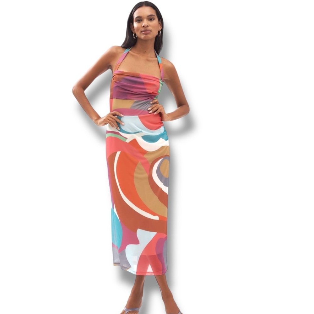 NWT By Anthropologie Square-Neck Halter Mesh Midi Dress Size Small